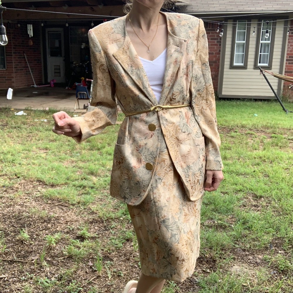 Vintage Neiman Marcus pastel floral power suit